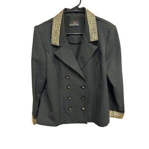 Vintage David Rose Double Breasted Blazer Jacket Black Gold Career Office Work